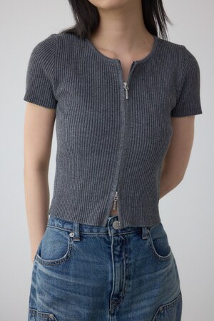 Wジップショートスリーブ配色リブプルオーバー