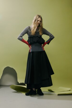 【PLUS】タックドレープワイドパンツ