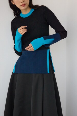 【PLUS】カラーブロッキングリブニット