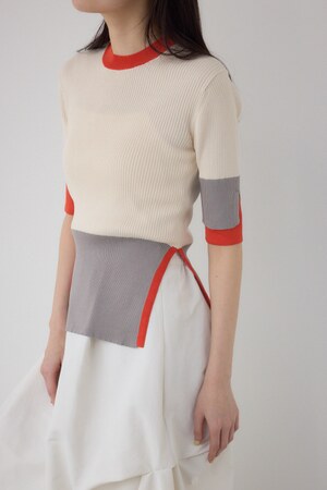 【PLUS】カラーブロッキング5分袖ニット