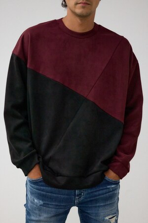 フェイクスウェードパネル切替トップス