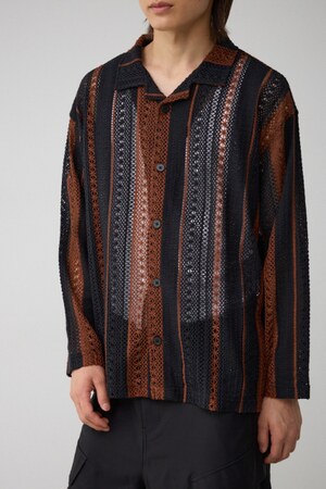 メッシュ開襟長袖シャツ