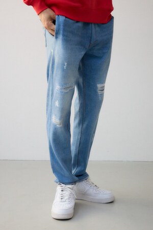 SLY　デニム　スウェットパンツ AZUL BY MOUSSY | ヴィンテージデニム風転写スウェットパンツ