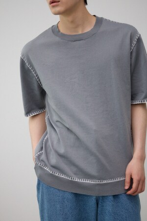 ブランケットステッチ半袖ニット