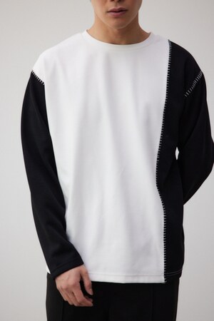 バイカラーブランケットステッチ長袖トップス