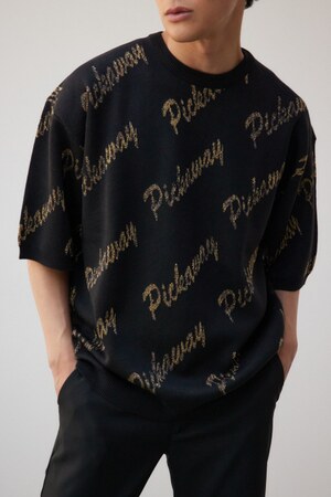 ゴールド総柄半袖ニットトップス