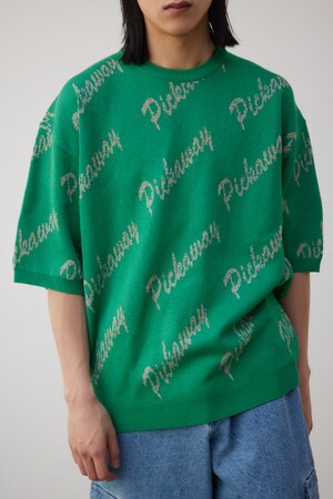 ゴールド総柄半袖ニットトップス