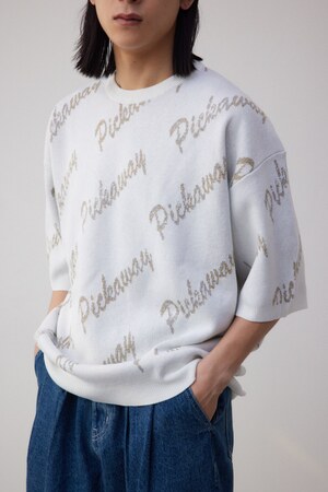 ゴールド総柄半袖ニットトップス