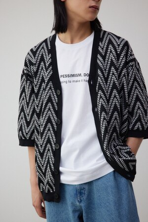 ジグザクパターン半袖カーディガン