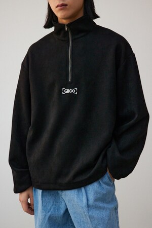 ワンポイント刺繍フェイクスウェードハーフジップ