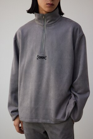 ワンポイント刺繍フェイクスウェードハーフジップ