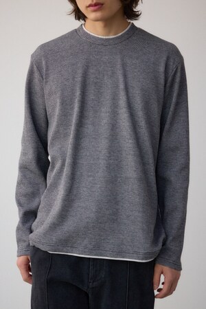 ワッフルフェイクレイヤード長袖トップス