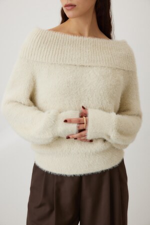 オフショルダーシャギーラメニット