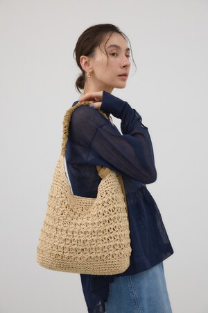 ドロストギャザーハンドル柄編トート