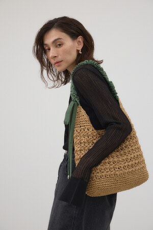 ドロストギャザーハンドル柄編トート