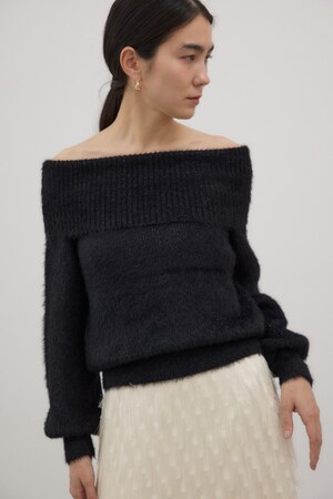 オフショルダーシャギーラメニット