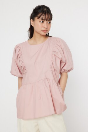 袖ボリュームペプラムトップス