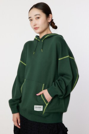 スウェットライクカラーステッチニットフーディー