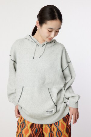 スウェットライクカラーステッチニットフーディー