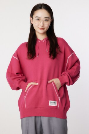 スウェットライクカラーステッチニットフーディー