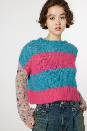 アームメッシュボーダーニットトップス