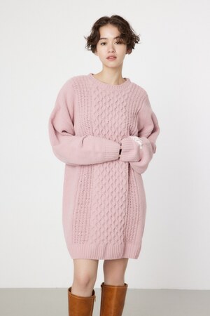 モールケーブルロゴニットワンピース