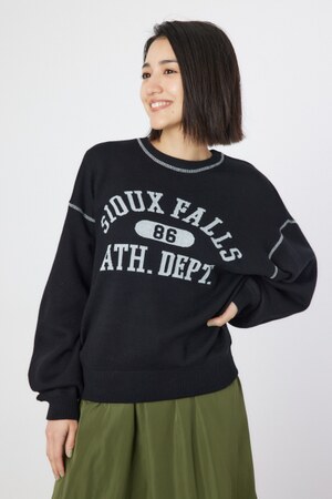 配色ステッチカレッジニットトップス