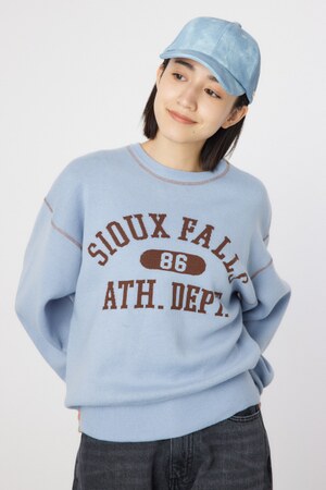 配色ステッチカレッジニットトップス