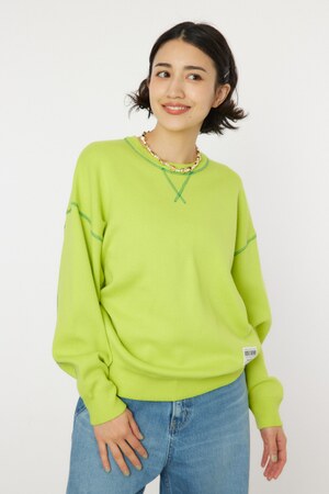 スウェットライクカラーステッチニットトップス