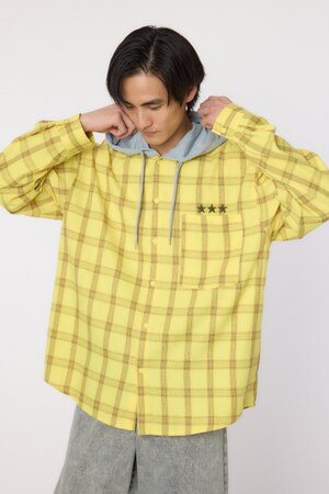 フーデッドチェックシャツ