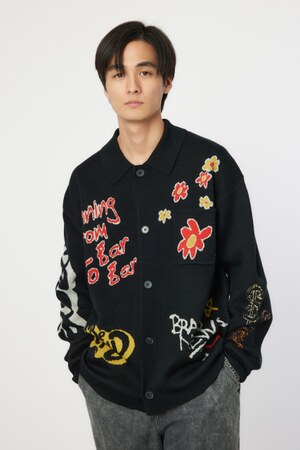 フリーパターンニットカーデ